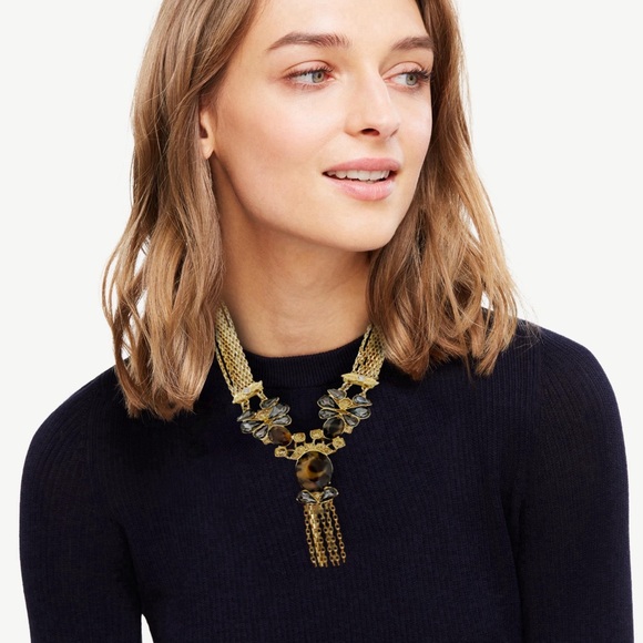 ANN TAYLOR  • Tortoise Crystal Fringe Tassel Necklace - Picture 4 of 5